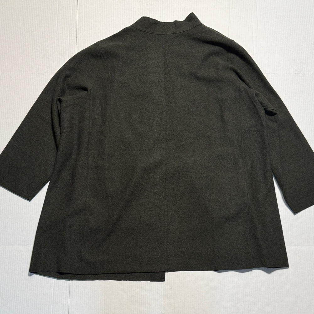 EILEEN FISHER Lightweight Boiled Wool High Collar Open Front Jacket Woodland 3X - Picture 12 of 15
